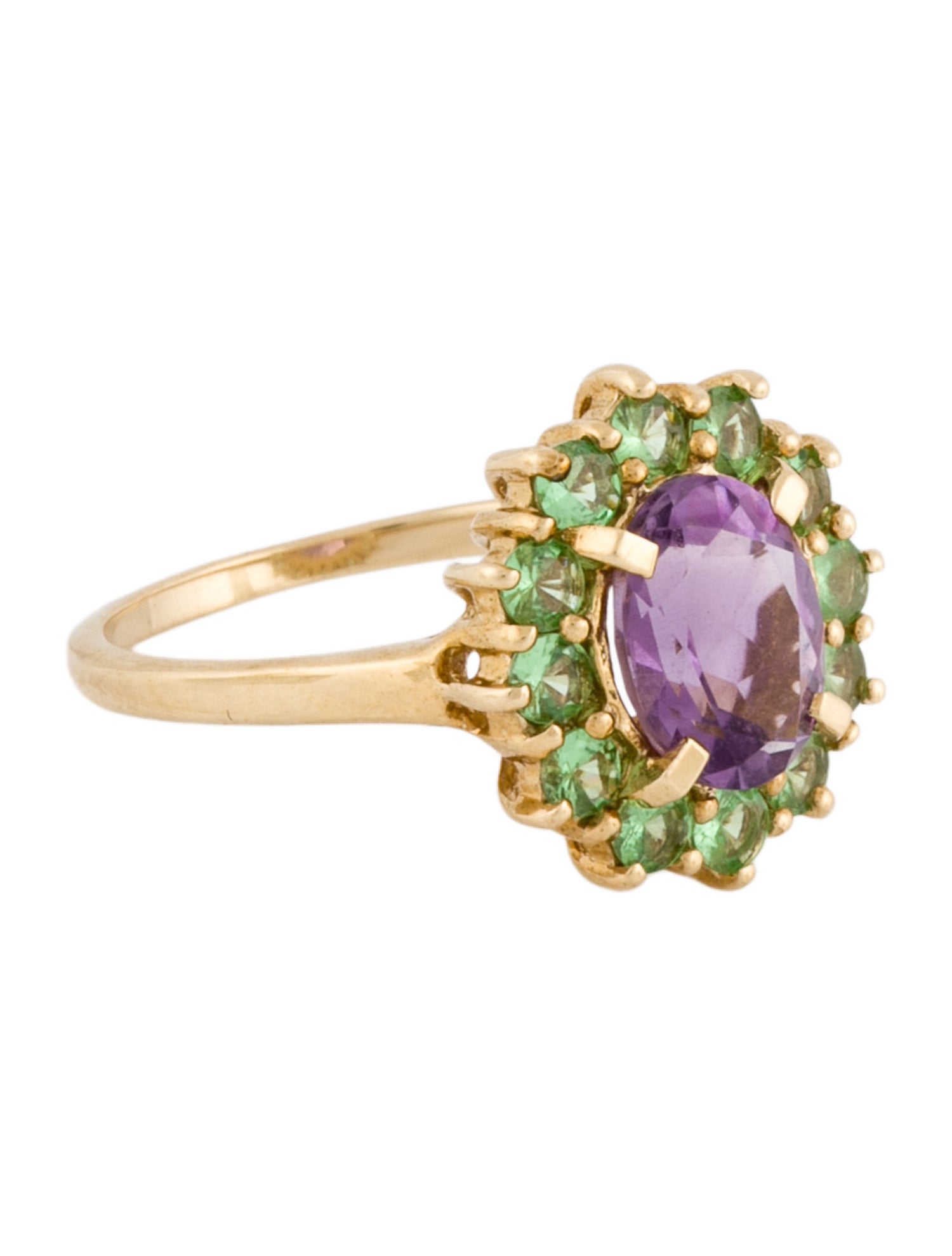 Ring 14K Amethyst & Tsavorite Garnet Cocktail Ring
