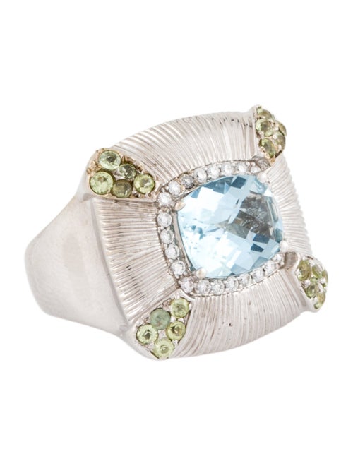 Ring 18K Aquamarine, Diamond & Peridot Accented Cocktail Ring