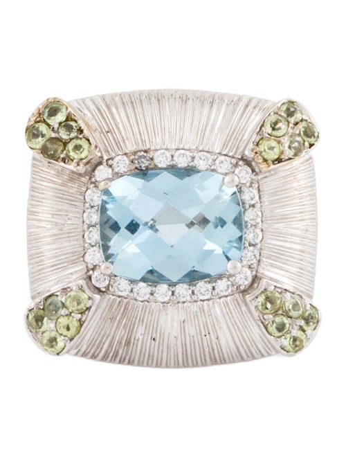 Ring 18K Aquamarine, Diamond & Peridot Accented Cocktail Ring