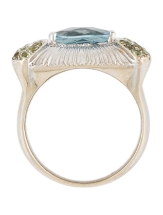 Ring 18K Aquamarine, Diamond & Peridot Accented Cocktail Ring