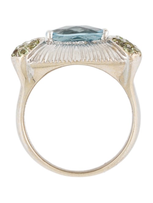 Ring 18K Aquamarine, Diamond & Peridot Accented Cocktail Ring