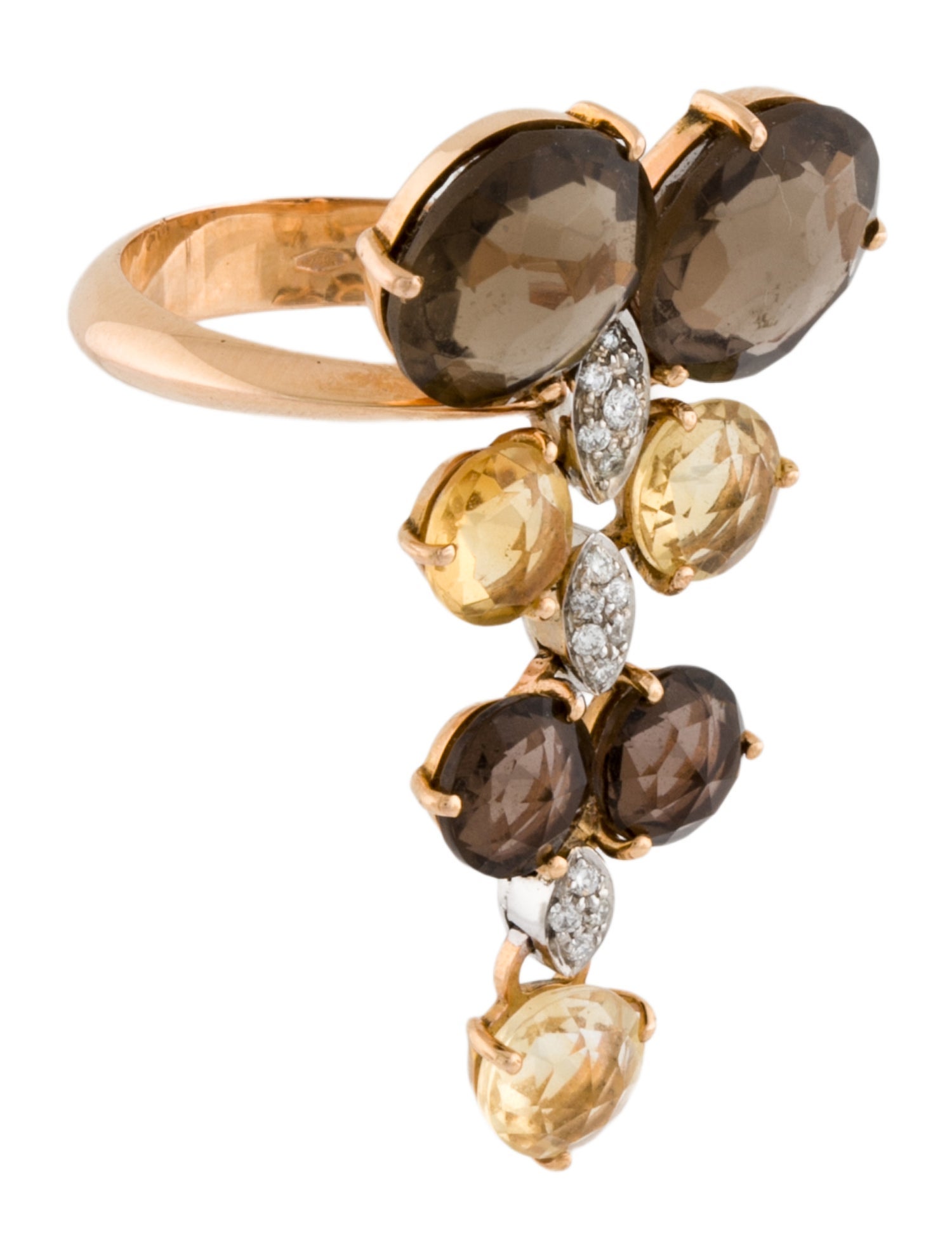 Ring 18K Diamond, Smoky Quartz & Citrine Cocktail