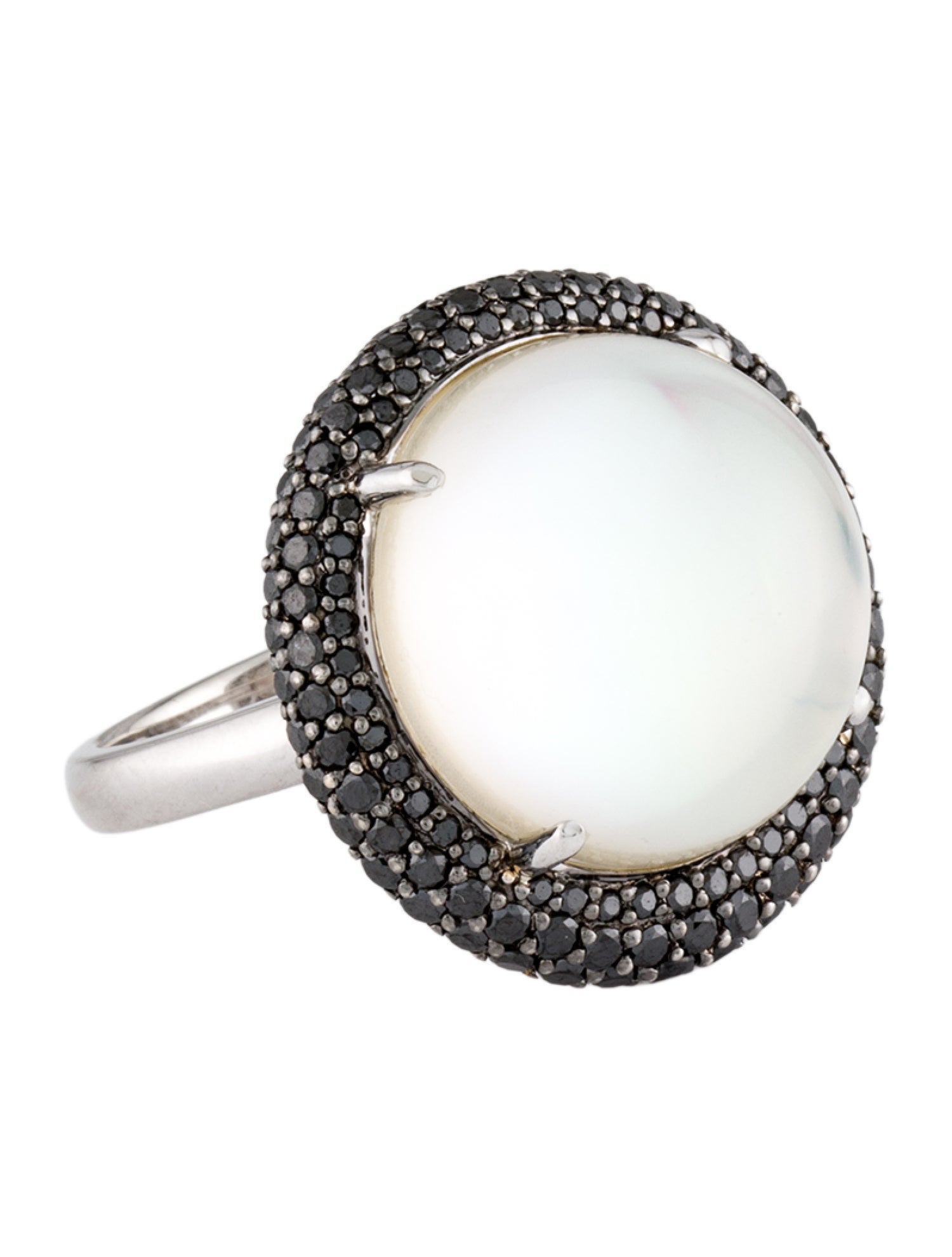 Ring 14K Mother of Pearl Quartz Doublet & Diamond Cocktail