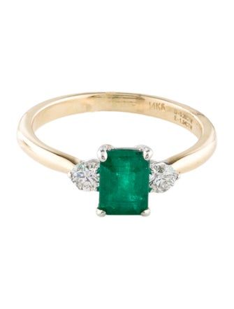 Ring 14K 1.04ct Emerald & Diamond Cocktail Ring