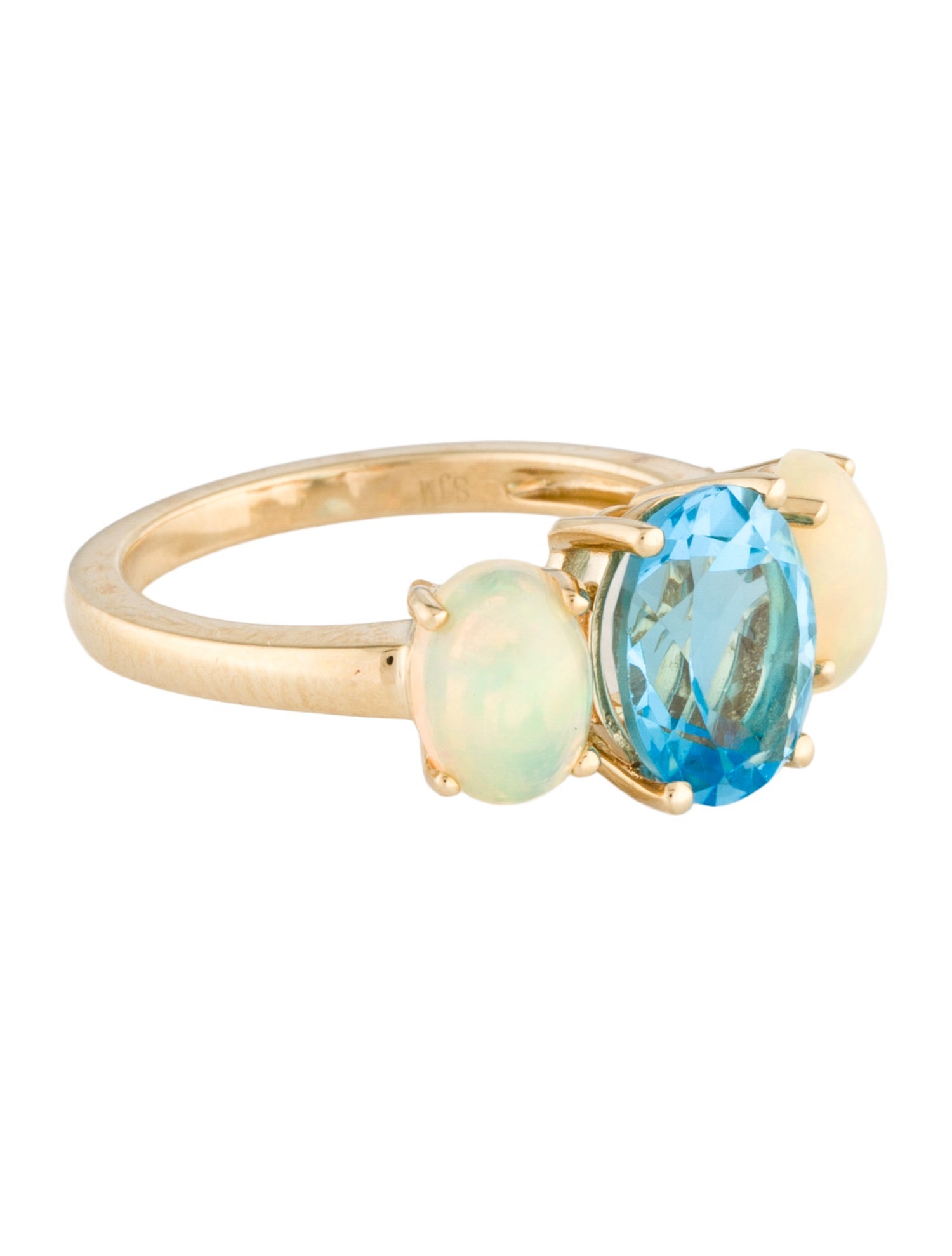 Ring 14K 2.15ct Topaz & Opal 3-Stone Ring