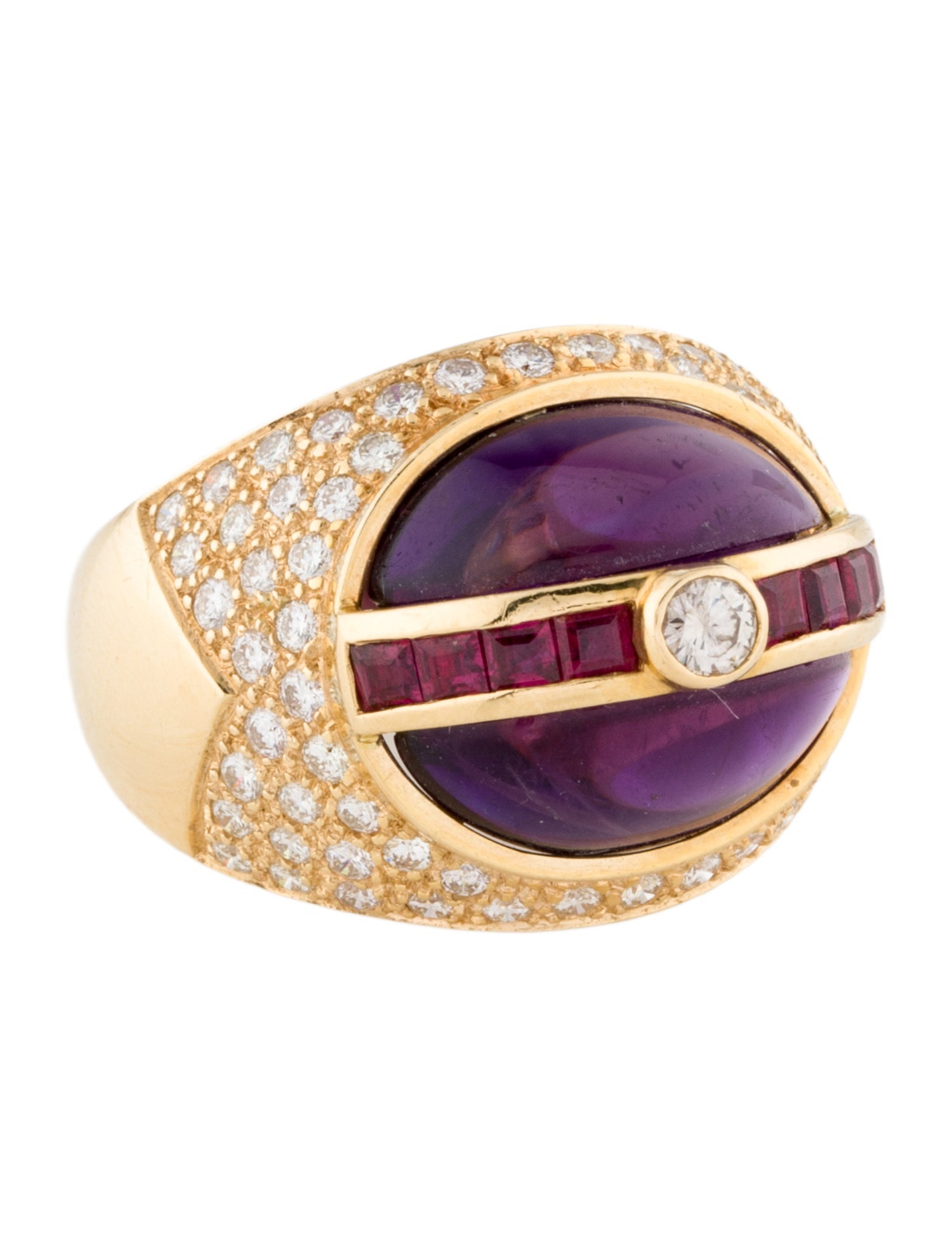 Ring 18K Amethyst, Ruby & Diamond Cocktail Ring