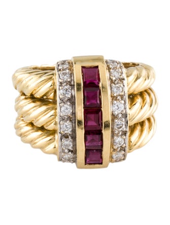 Ring 18K 1.01Ctw Ruby & Diamond Wide Ring