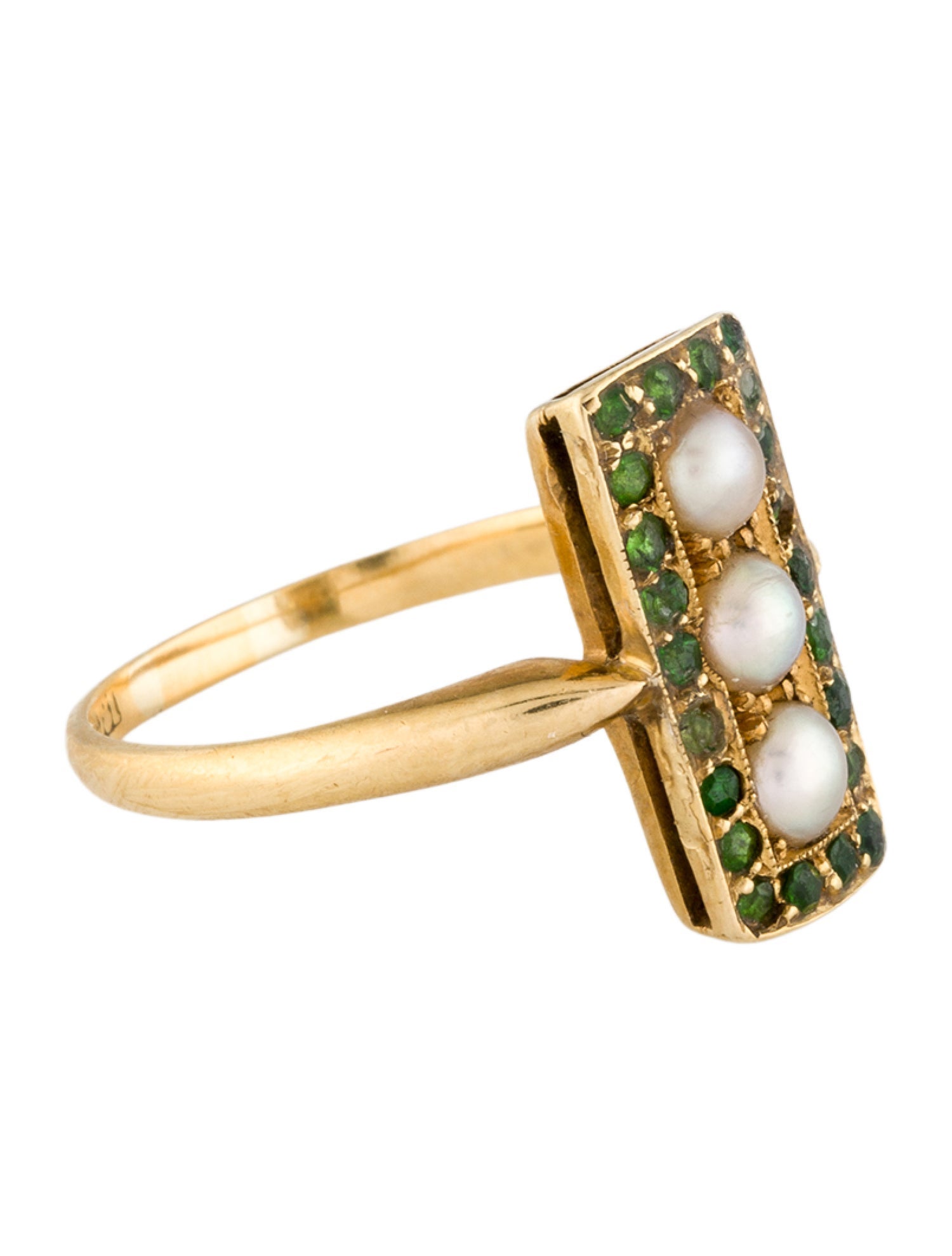 Ring Vintage 18K Pearl & Demantoid Garnet Cocktail Ring