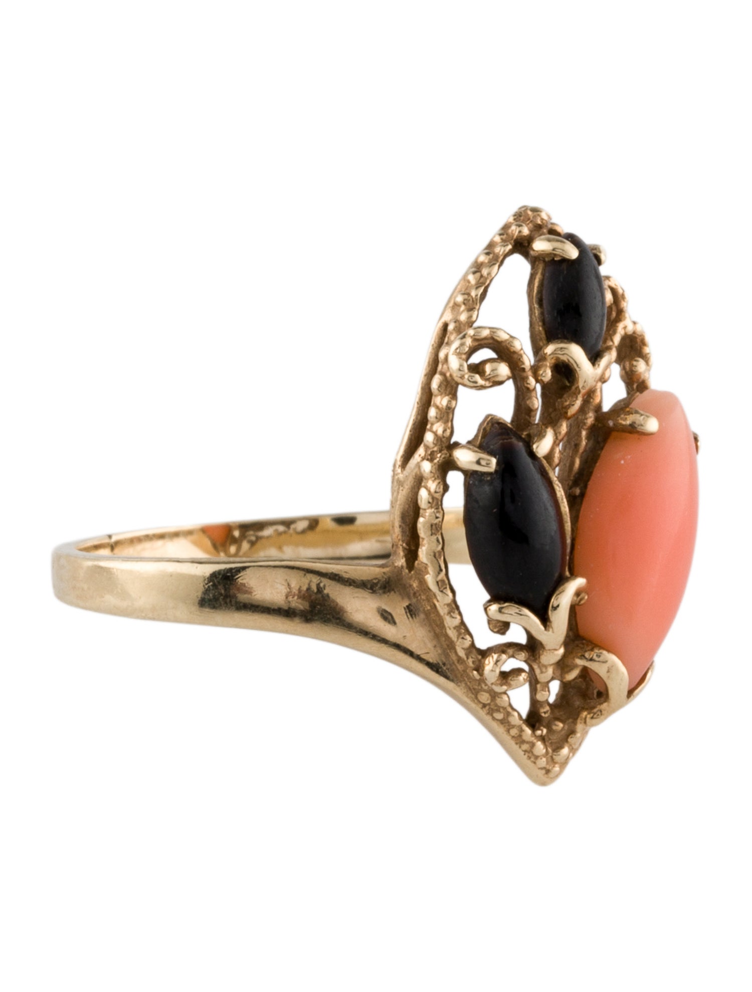 Ring 10K Coral & Onyx Cocktail