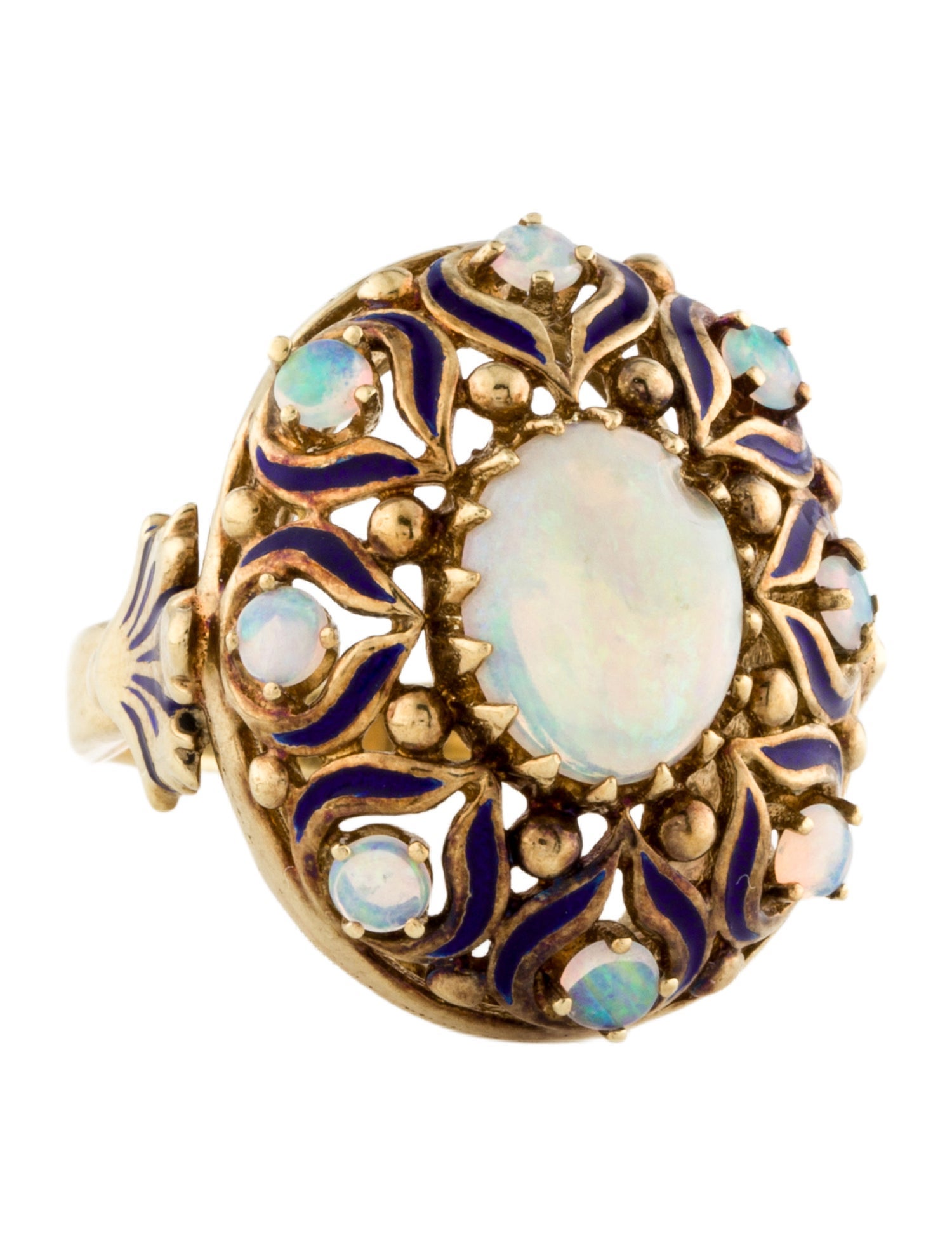 Ring 14K 1.69ctw Opal & Enamel Cocktail Ring
