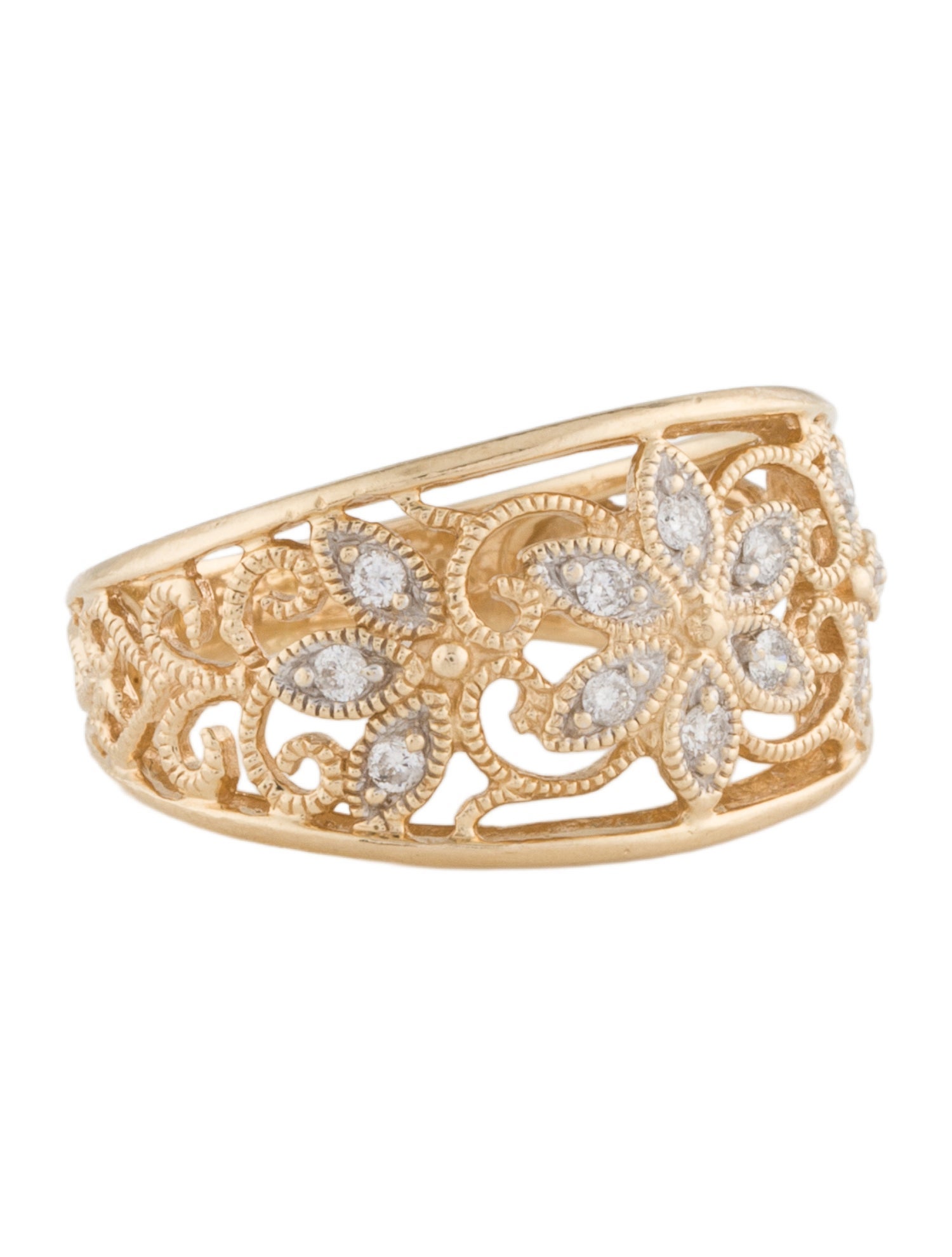 Ring 14K Diamond Filigree Flower Band