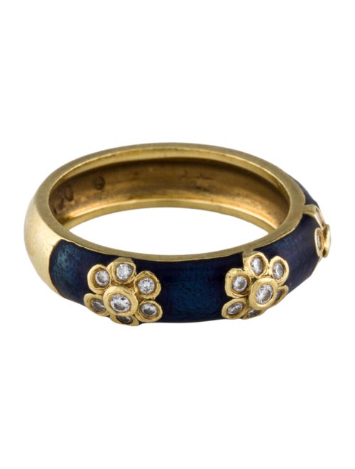 Ring 18K Enamel & Diamond Flower Band