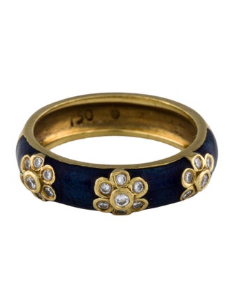 Ring 18K Enamel & Diamond Flower Band