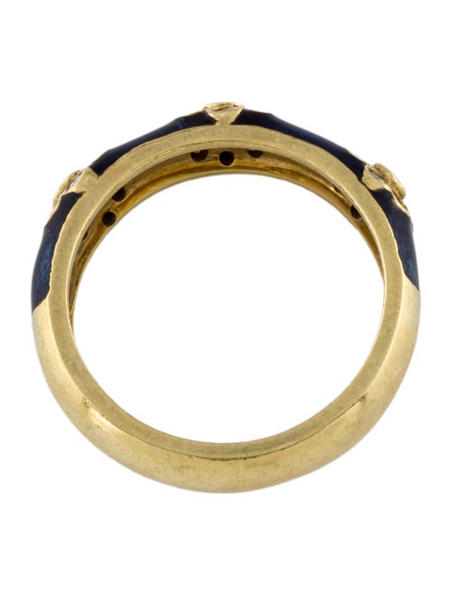 Ring 18K Enamel & Diamond Flower Band