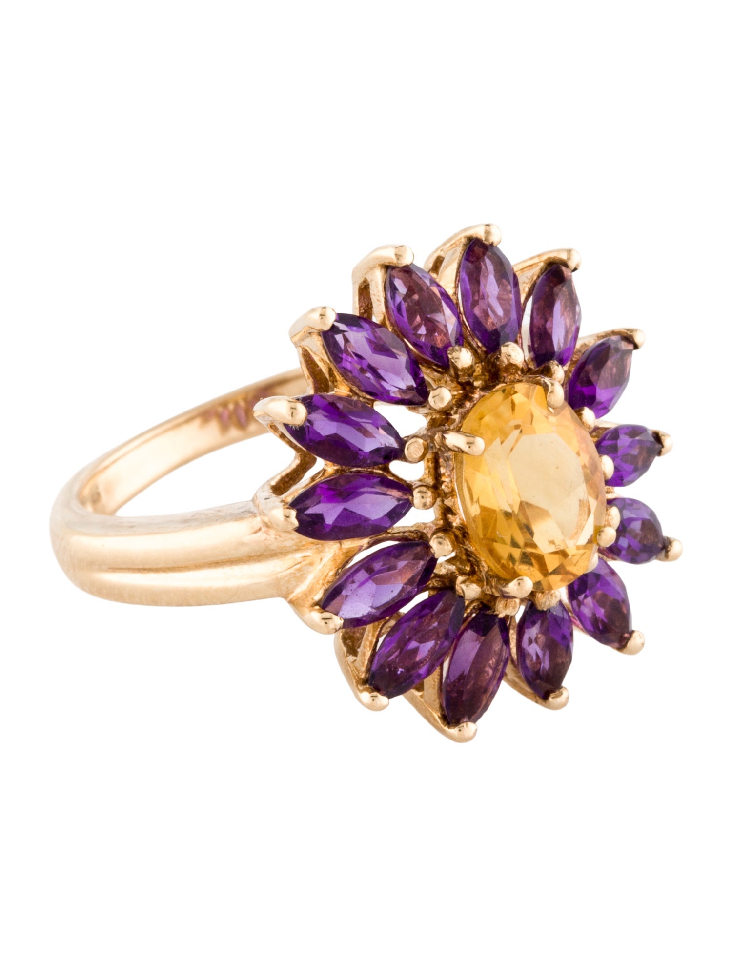 Ring 14K Citrine & Amethyst Flower Cocktail