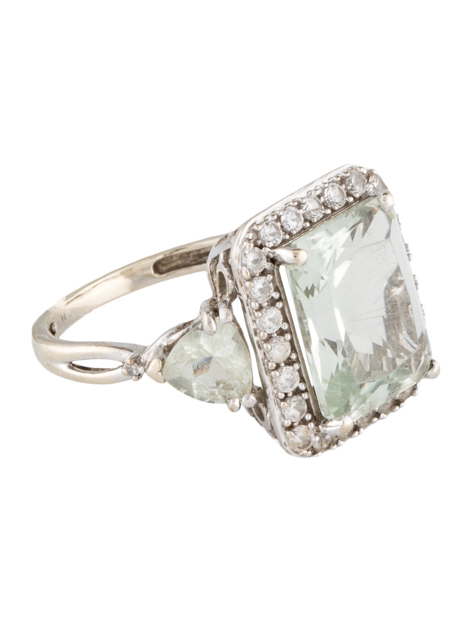 Ring 14K 4.55ctw Prasiolite & Colorless Sapphire Cocktail