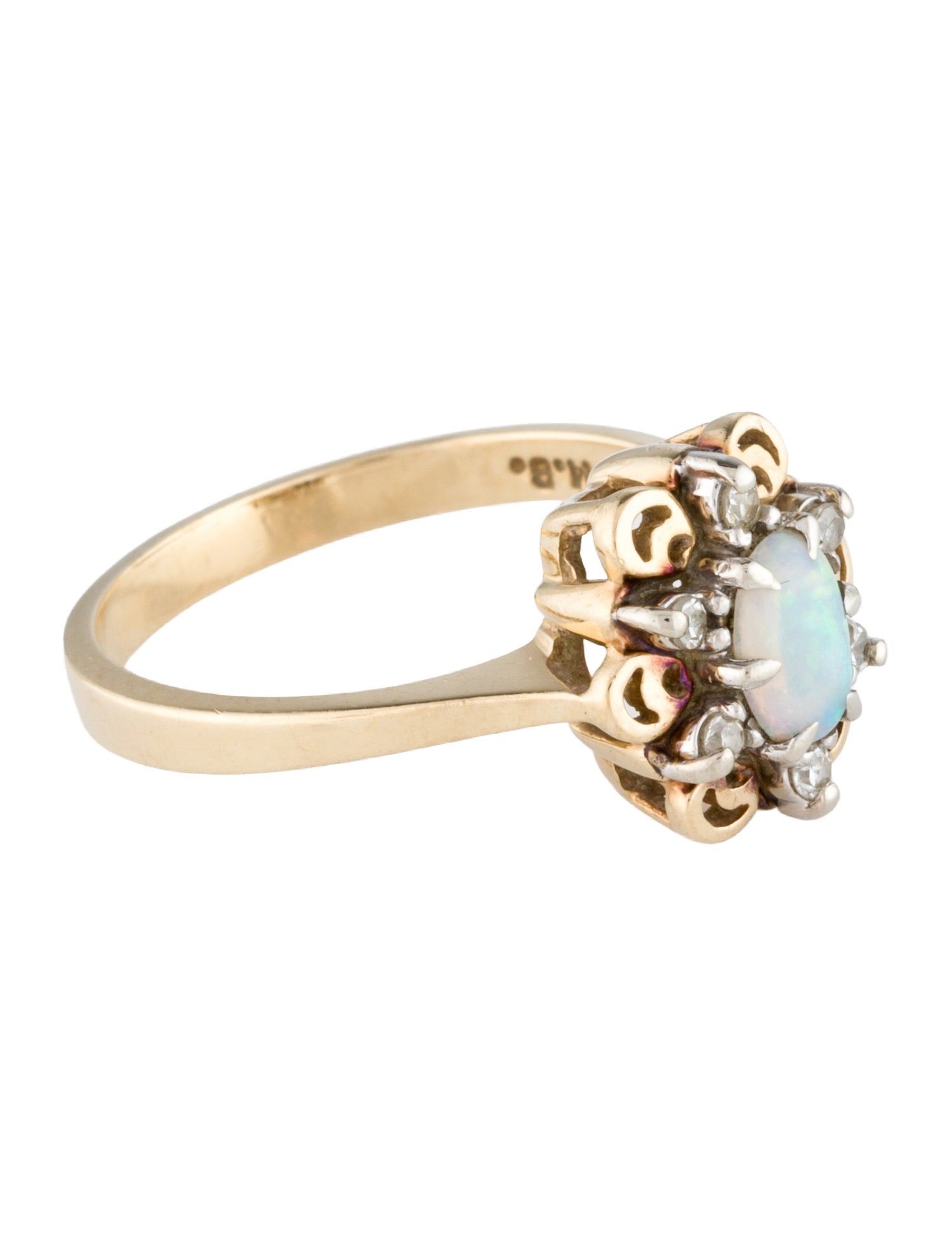 Ring 14K Opal & Diamond Cocktail