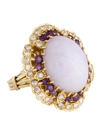 Ring 14K Dyed Jadeite, Amethyst & Diamond Cocktail Ring