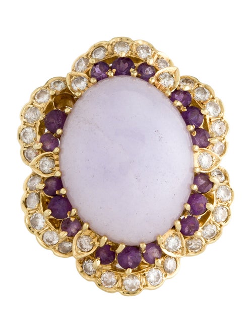 Ring 14K Dyed Jadeite, Amethyst & Diamond Cocktail Ring