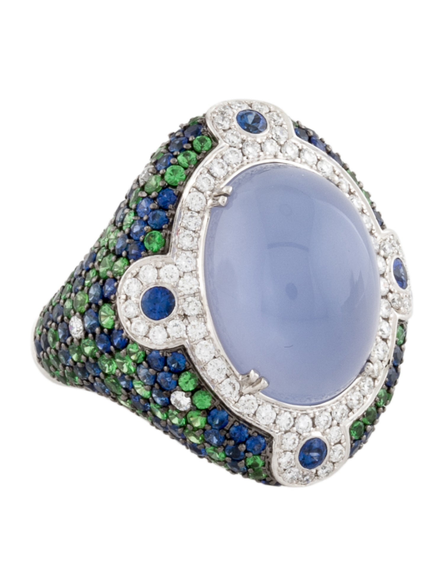 Ring 18K Multistone & Diamond Cocktail