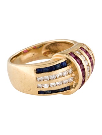 Ring 14K Ruby, Sapphire & Diamond Cocktail Ring