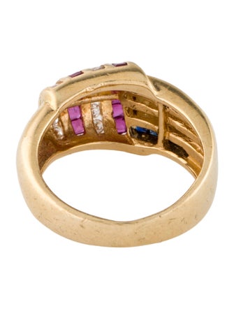 Ring 14K Ruby, Sapphire & Diamond Cocktail Ring
