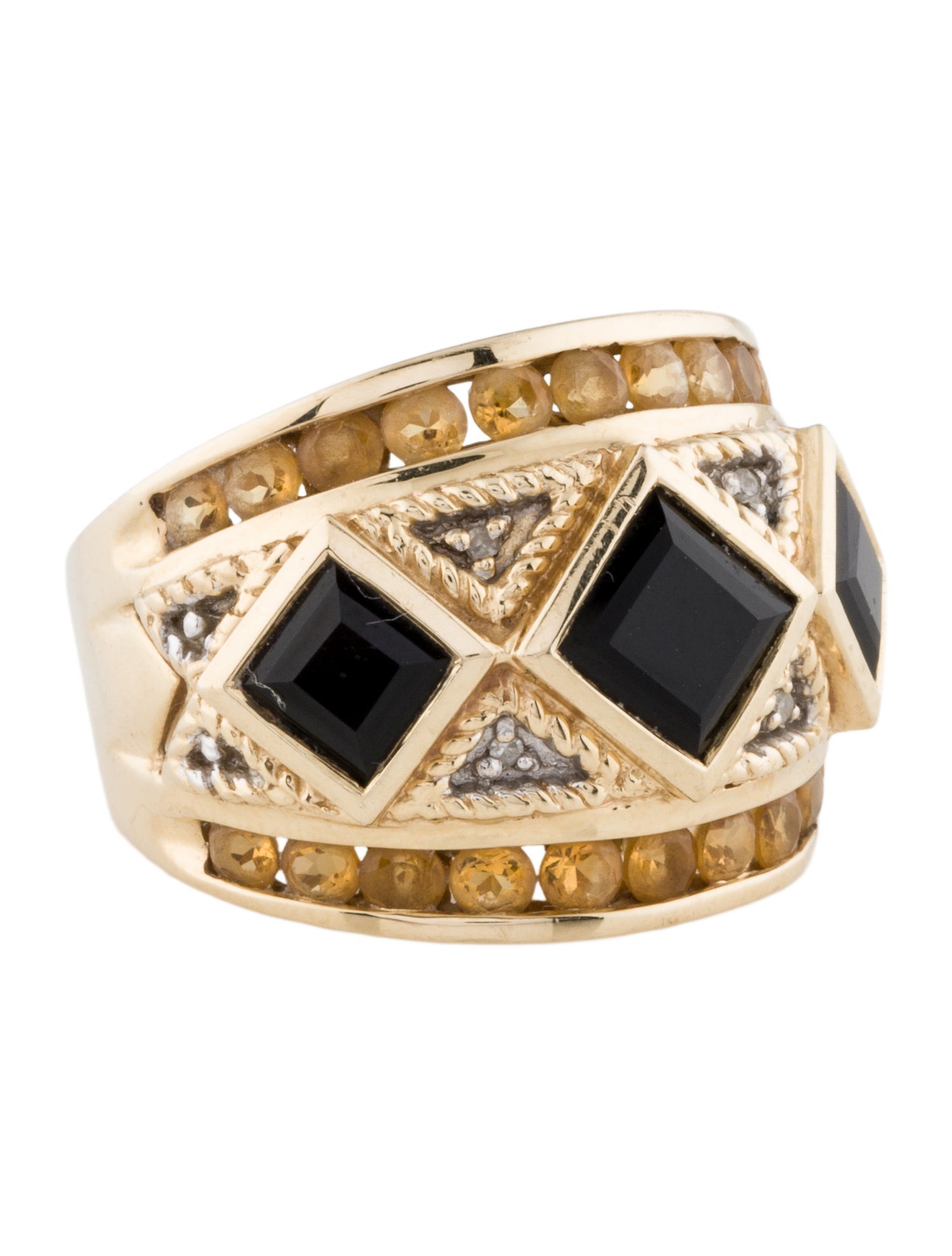 Ring 14K Onyx, Citrine & Diamond Band
