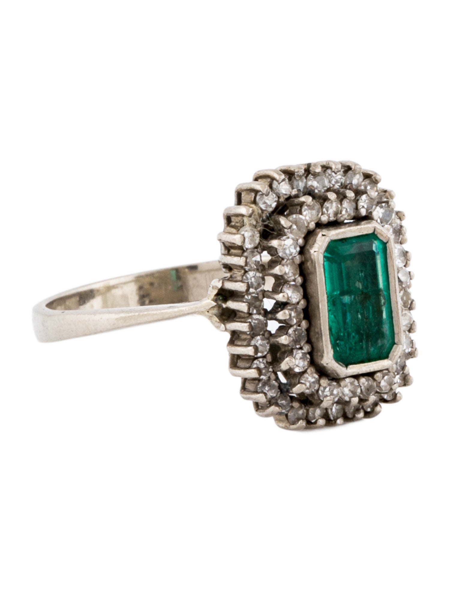 Ring 14K Emerald & Diamond Double Halo Cocktail