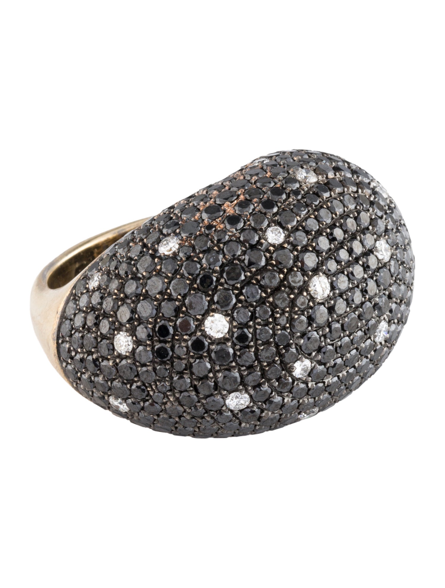 Ring 18K 6.94ctw Diamond Pavé Black & White Domed Cocktail Ring