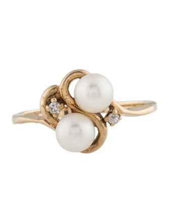 Ring 10K Pearl & Diamond Cocktail Ring