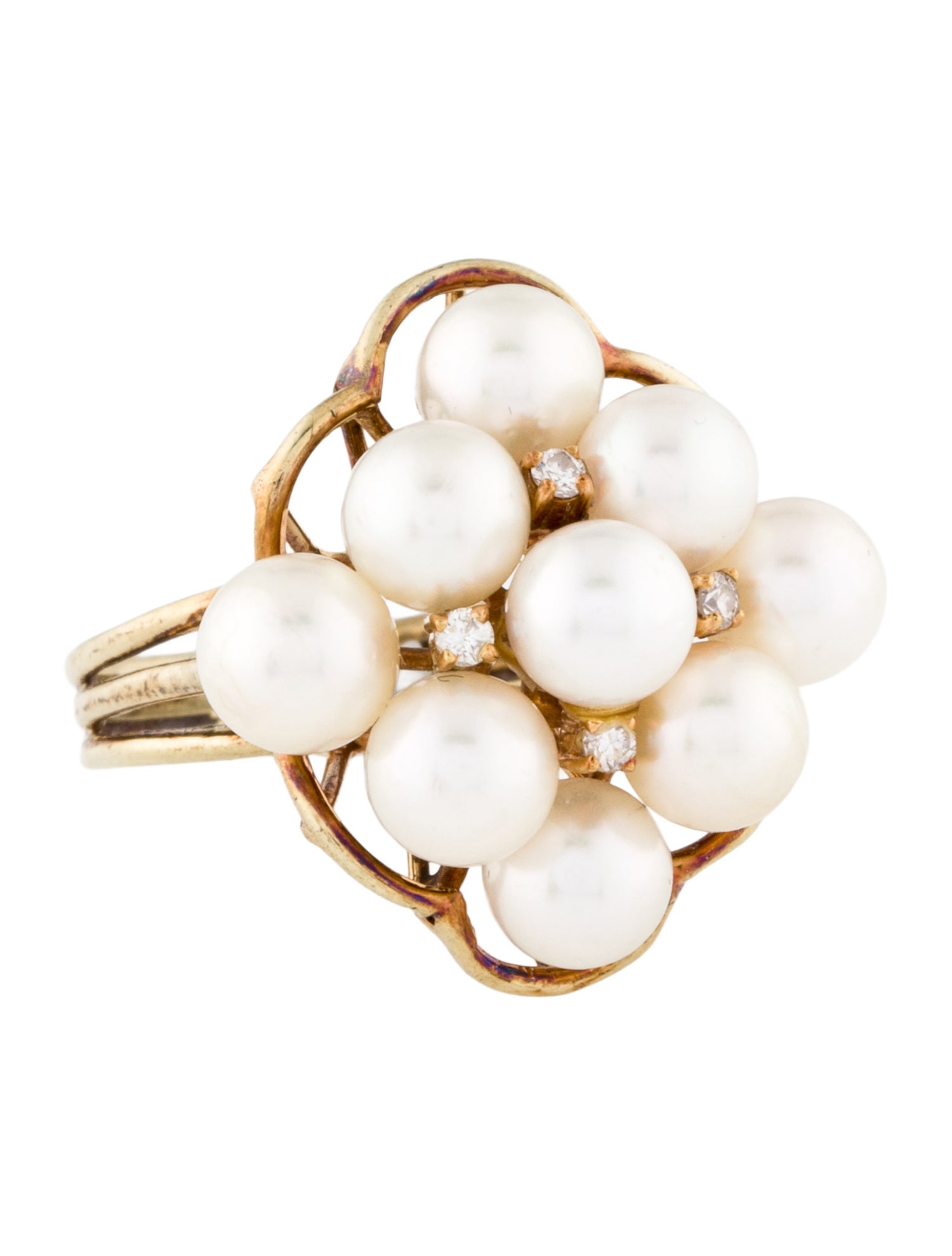 Ring 14K Pearl & Diamond Cocktail Ring