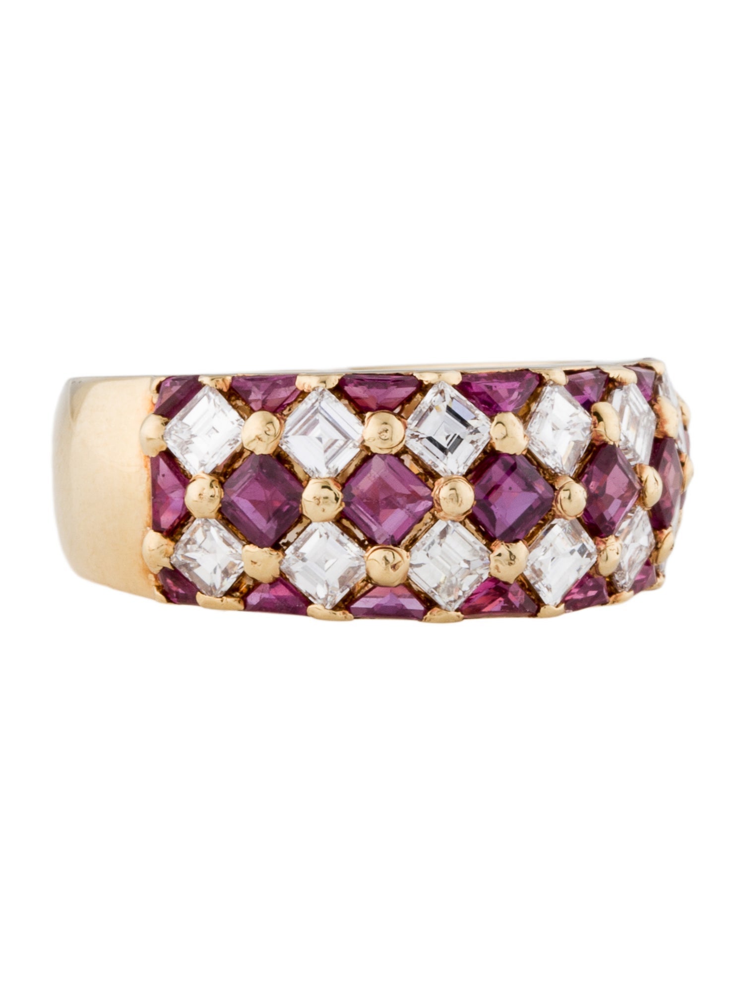 Ring 18K 1.27ctw Ruby & Diamond Checkerboard Band