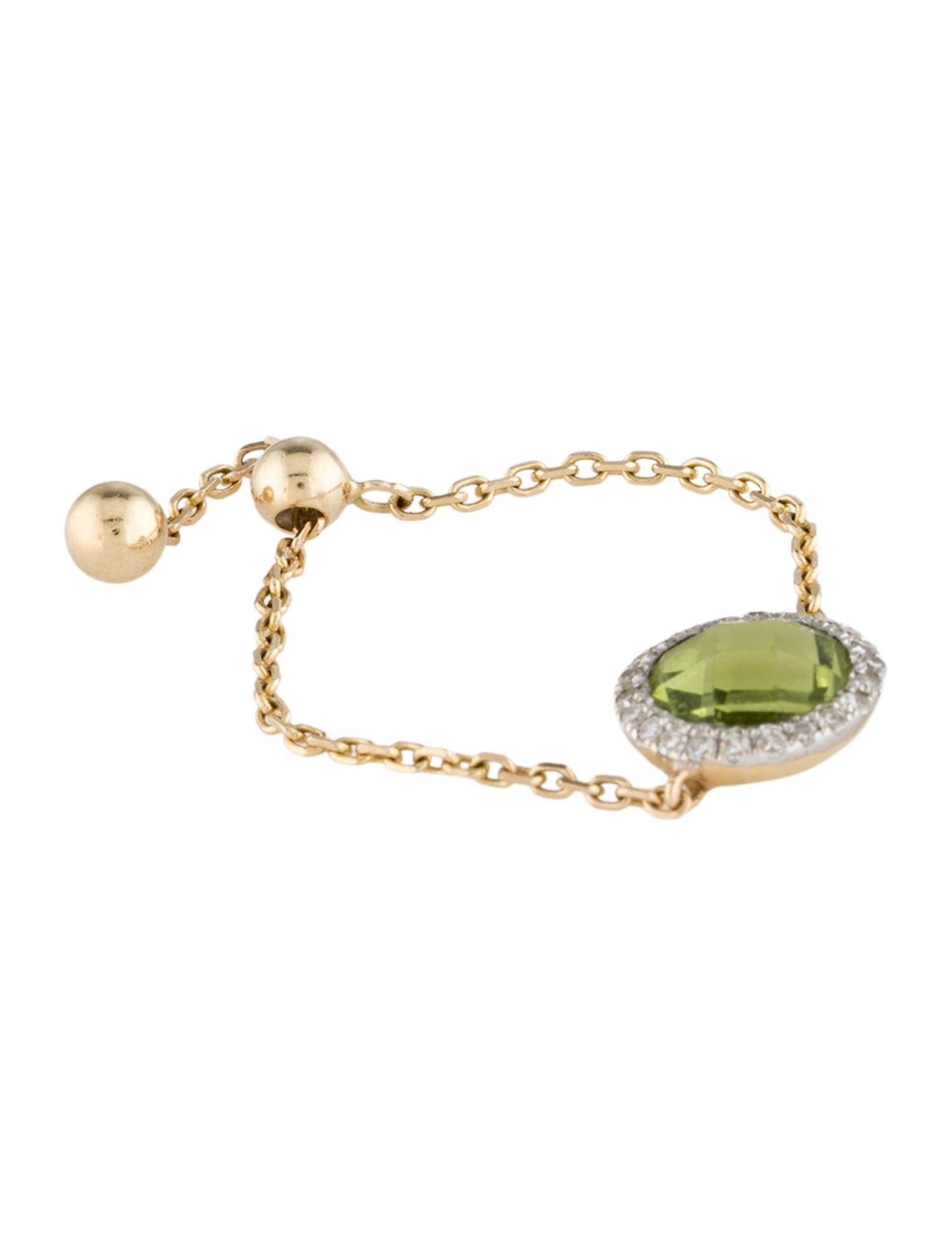 Ring 14K Peridot & Diamond Adjustable Chain