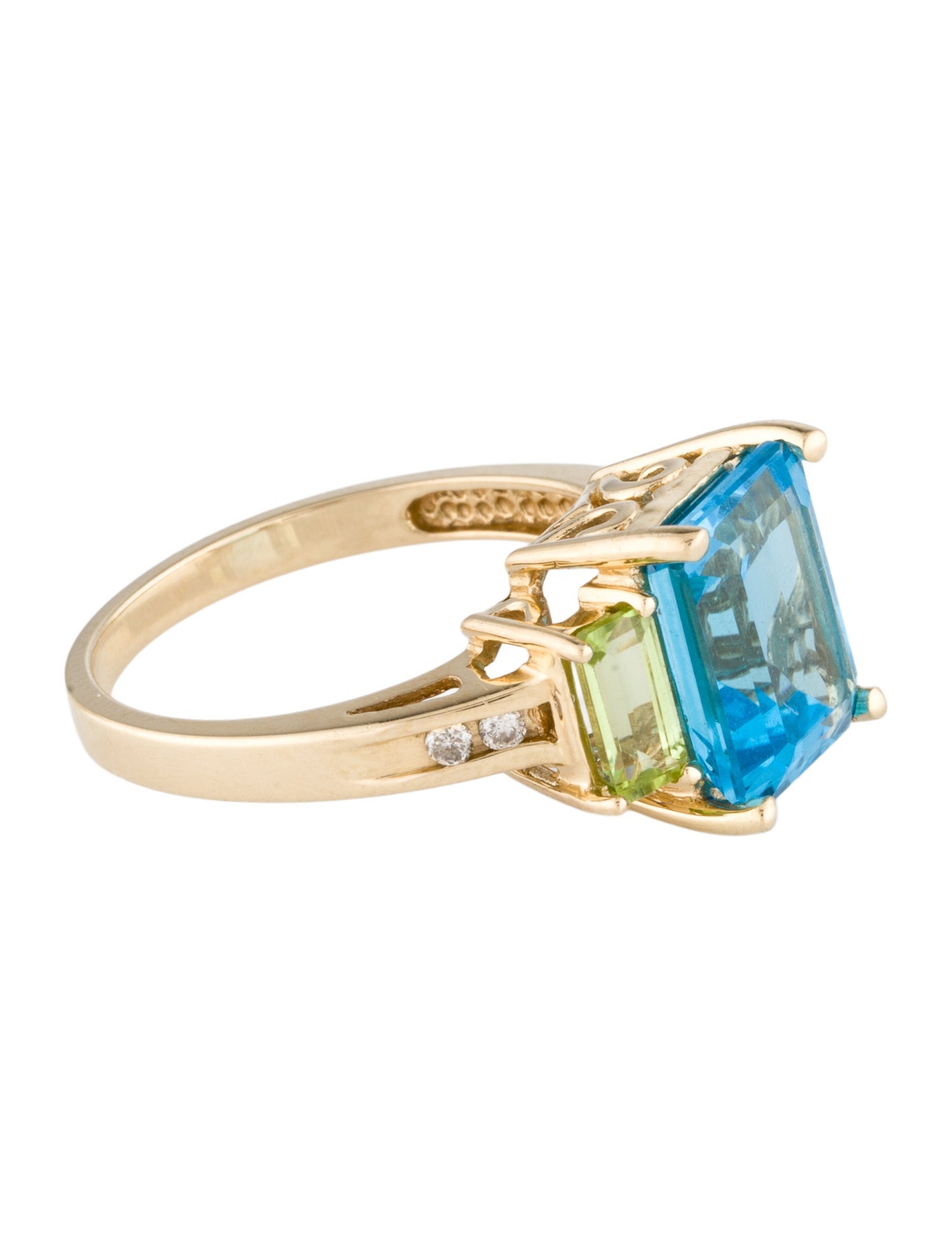 Ring 14K 3.88ct Topaz, Peridot & Diamond Cocktail