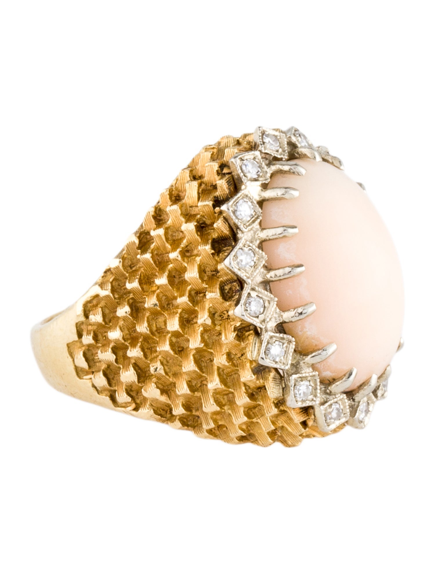 Ring 18K Coral & Diamond Pinky