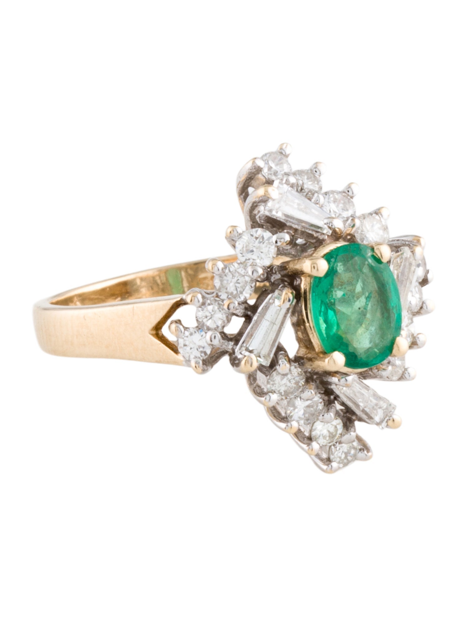 Ring 14K Emerald & Diamond Cocktail