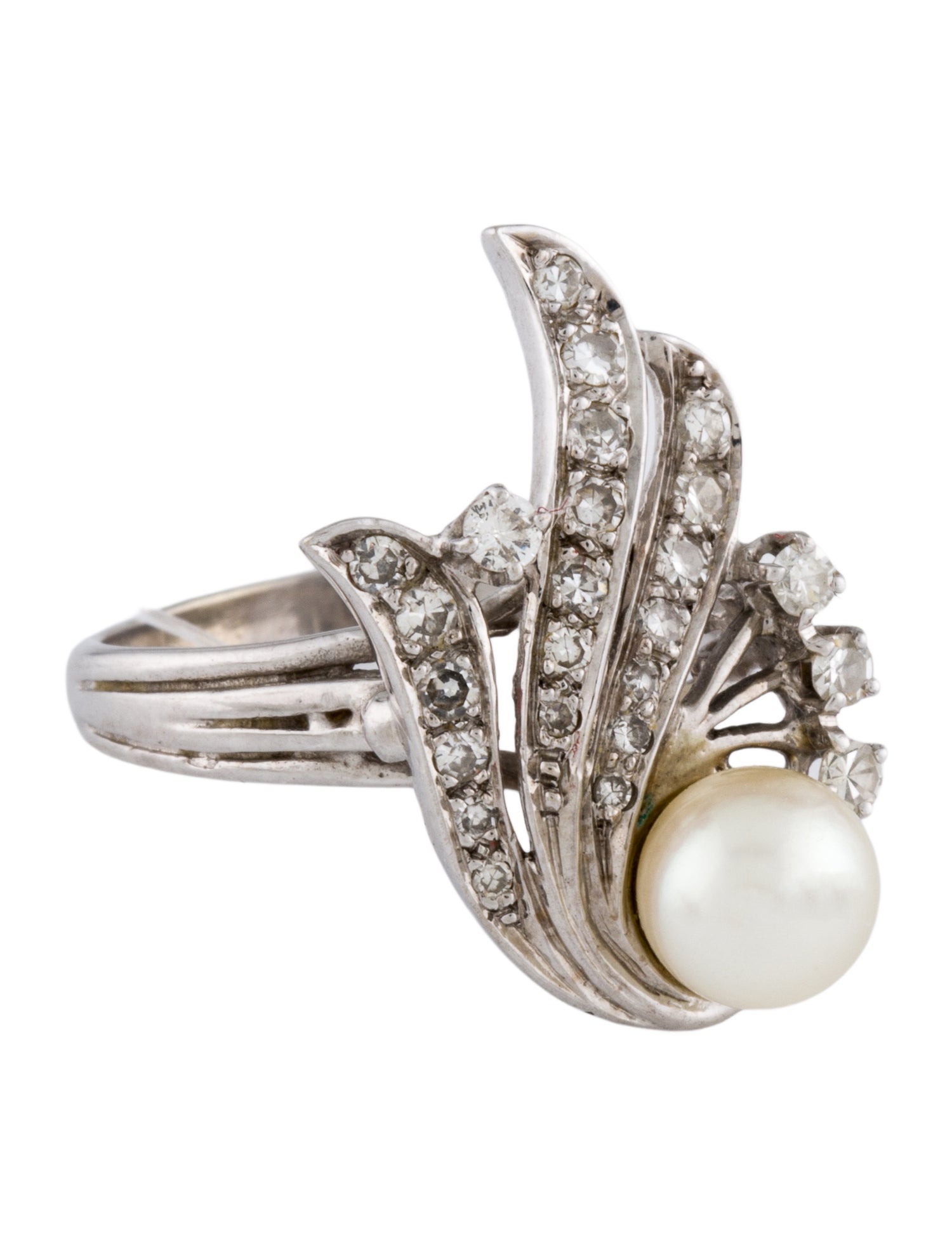 Ring 14K Pearl & Diamond Cocktail