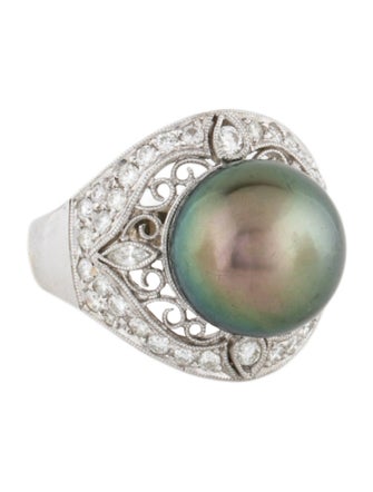 Ring 18K Cultured Pearl & Diamond Cocktail Ring