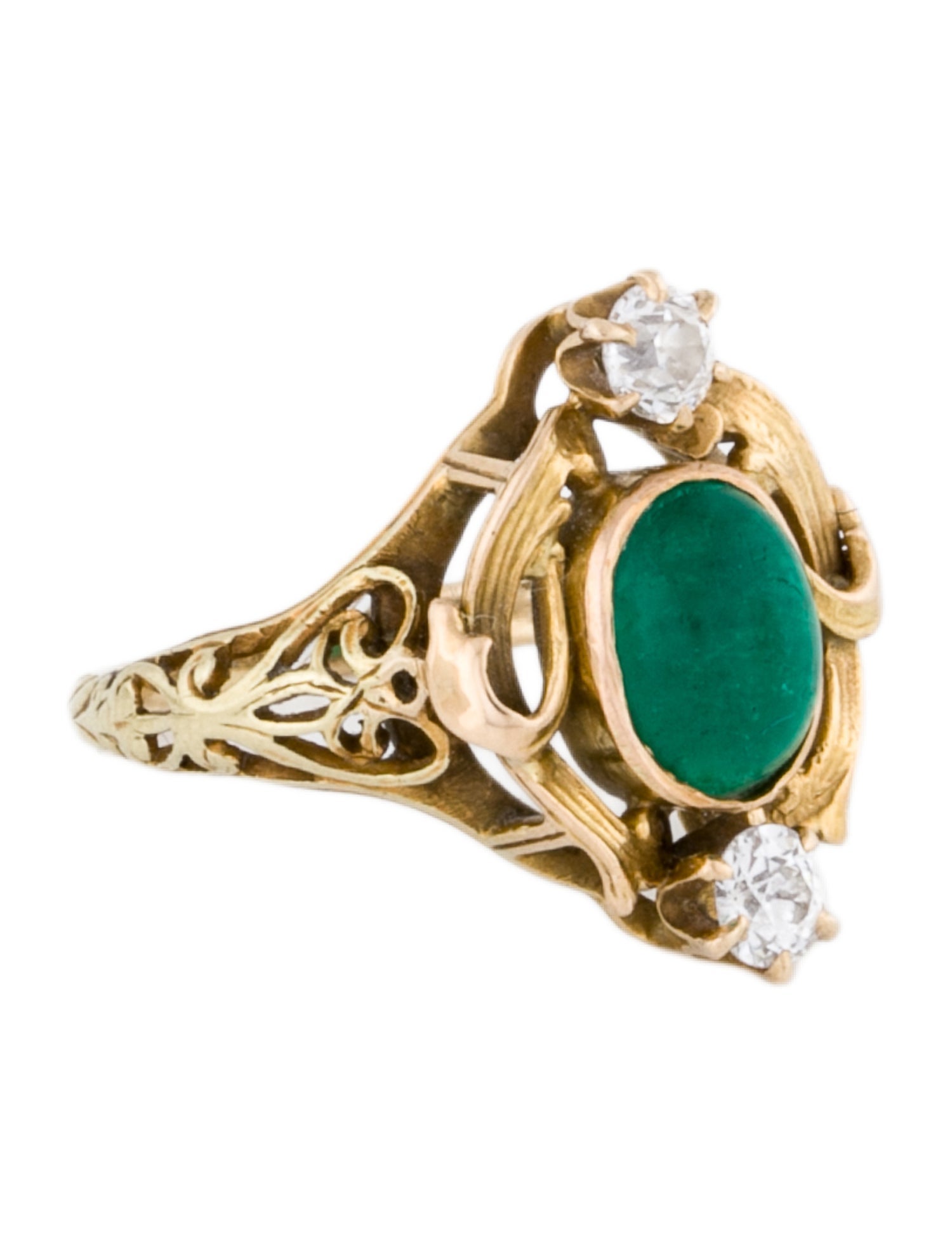 Ring 10K Emerald & Diamond Cocktail