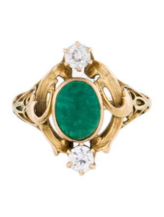 Ring 10K Emerald & Diamond Cocktail Ring