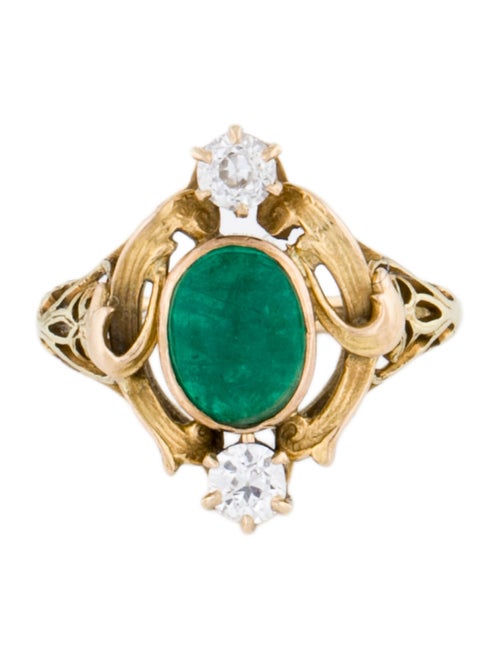 Ring 10K Emerald & Diamond Cocktail Ring