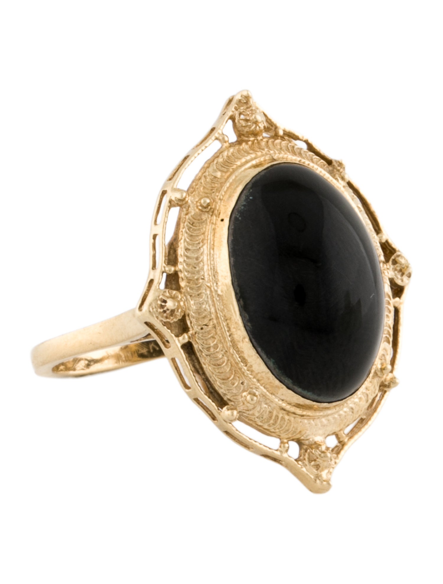 Ring 14K 6.75ct Onyx Ornate Cocktail
