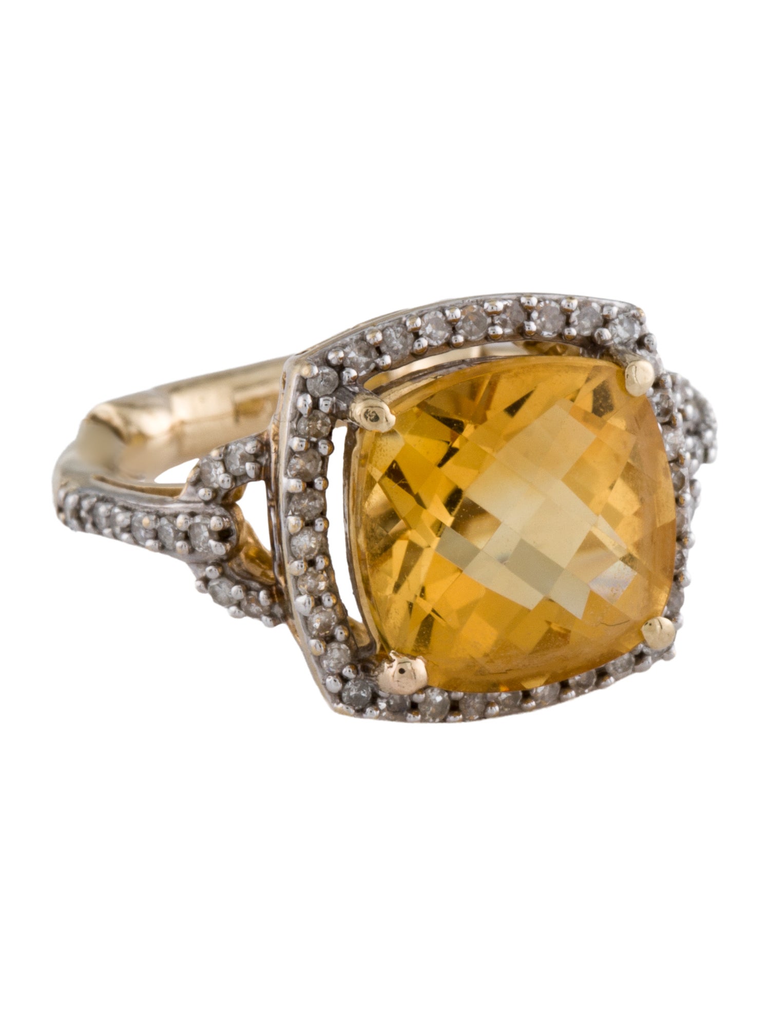 Ring 14K Citrine & Diamond Cocktail