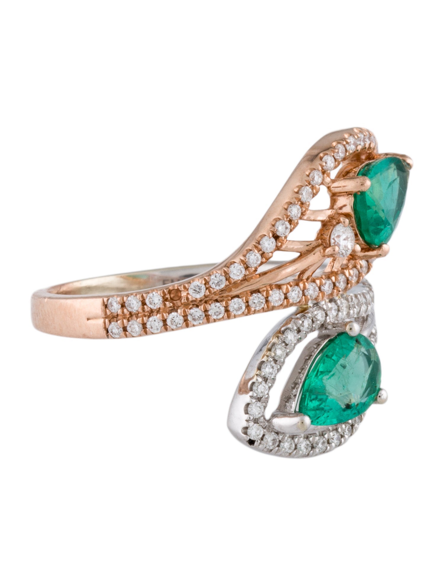 Ring 14K Emerald & Diamond Bypass