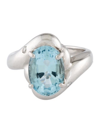 Ring Platinum Aquamarine & Diamond Cocktail Ring