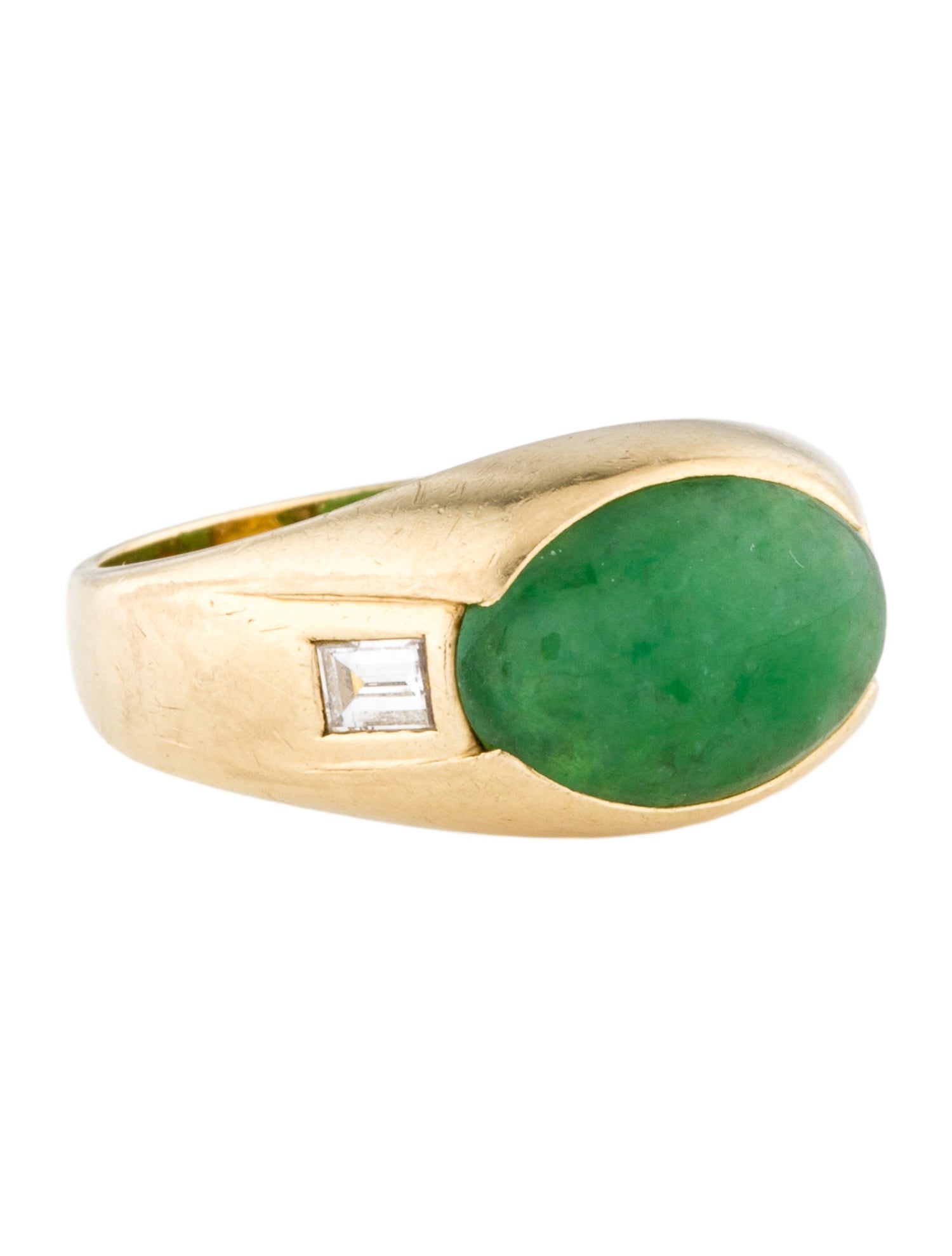 Ring 18KY Jadeite & Diamond Cabochon Ring