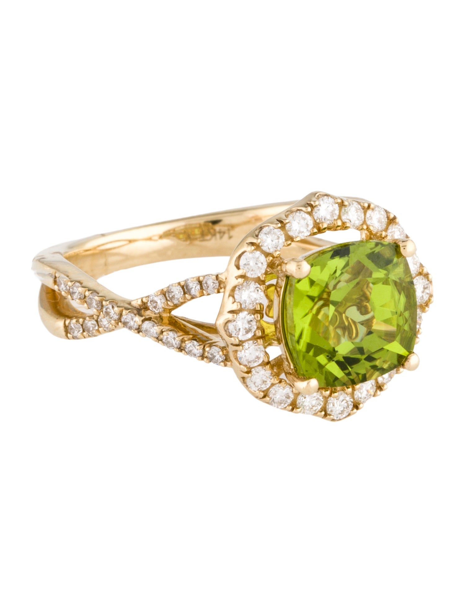 Ring 14K Peridot & Diamond Cocktail