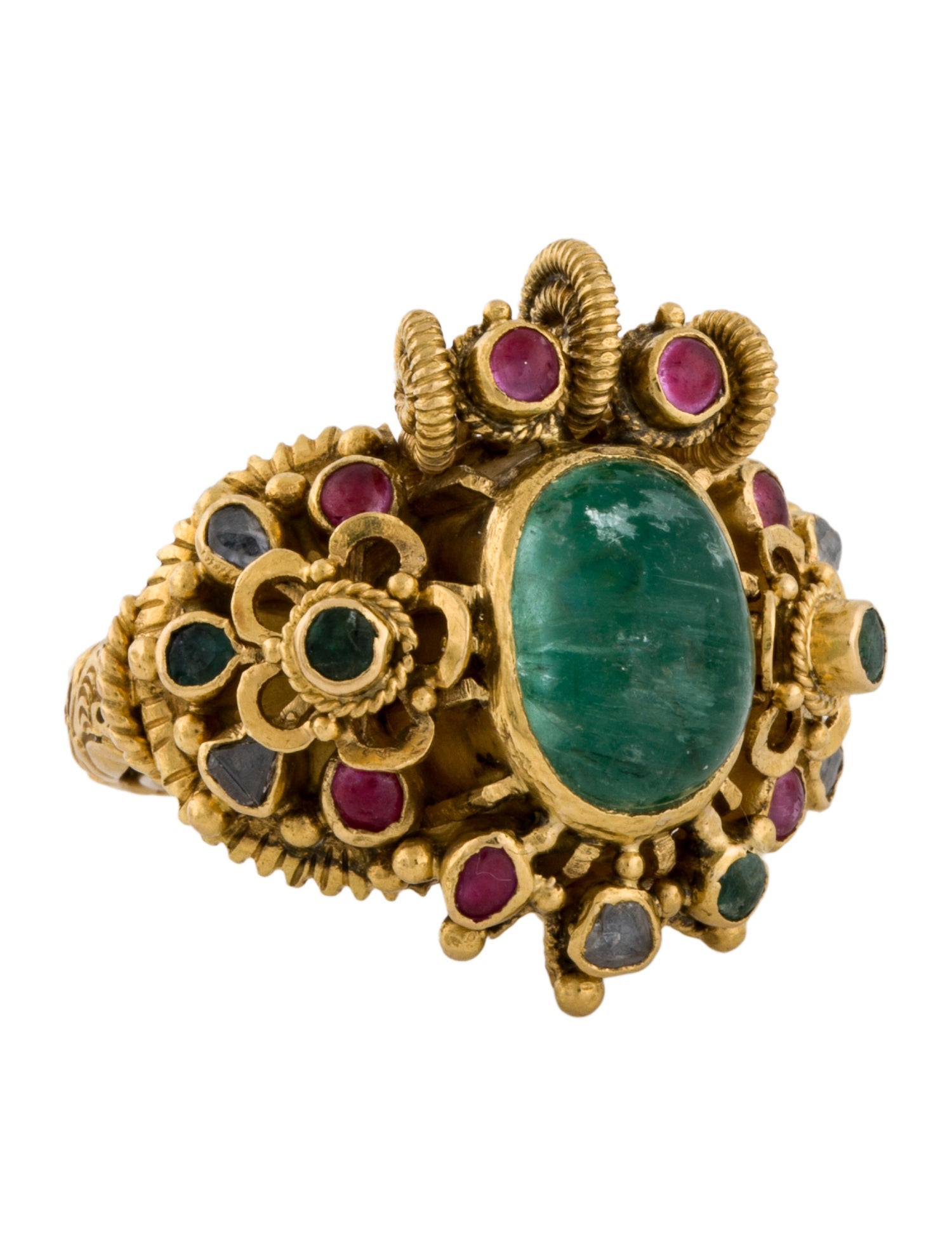 Ring 20K Emerald, Ruby & Diamond Cocktail