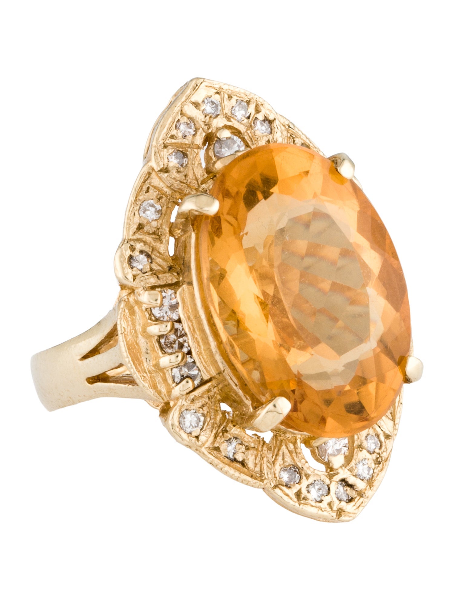 Ring 14K 12.53ct Citrine & Diamond Cocktail