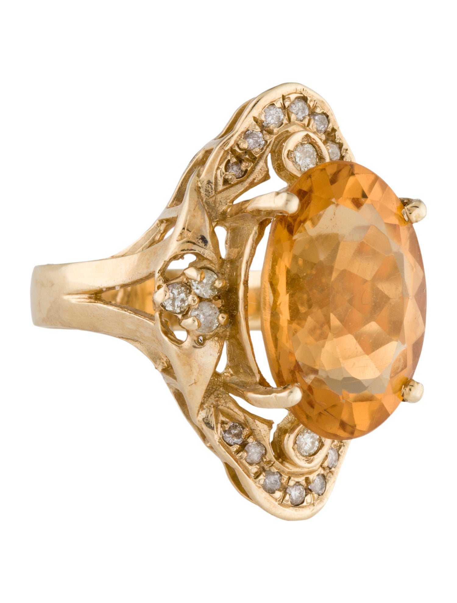 Ring 14K 11.07ct Citrine And Diamond Cocktail